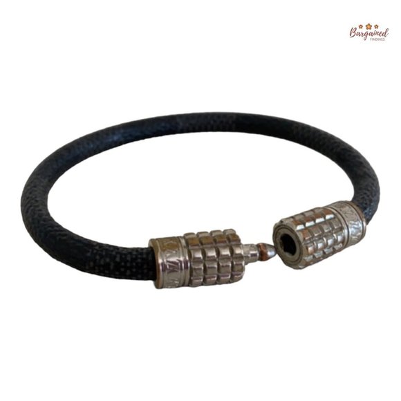 Authentic Louis Vuitton Black Damier Graphite Canvas Digit Silver Tone Bracelet - Picture 8 of 10